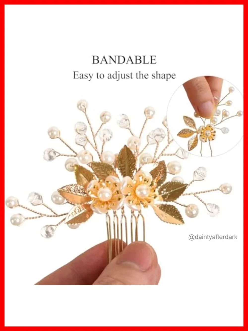 Set of 5 Leaf Floral Pearl Hair Pins, Gold, Bendable Wire, Wedding Prom